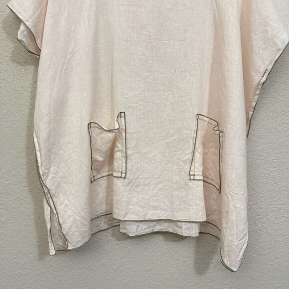 TUTU & LILLI Boxy Linen Top Pale Peach Sheer Slit Patch Pocket NWOT - Picture 5 of 8